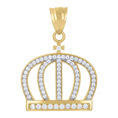 14K Two-Tone Gold Cubic-Zirconia Crown Fashion Charm Pendant For Men 2.5gm