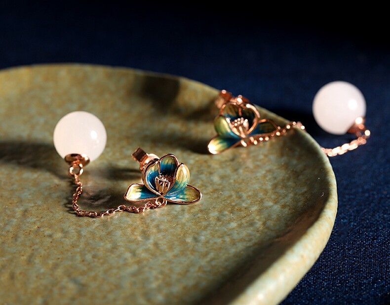 Orecchini Pendenti In Giada Bianca Naturale Con Argento 925 – Regalo Donna Lusso