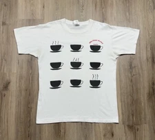 90’s Vintage Pikes Place Market Coffee Art T-Shirt Men’s Large White Espresso