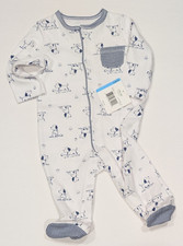 One-Piece Little Me Footie Sleeper Dog Print, White, Black, 6 Months, 6M