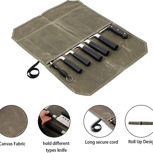 Knife Bag Canvas Chef Roll Bag with 7 Slots Pocket for Kitchen Storage Case AU - Picture 9 of 12