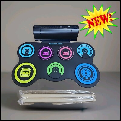 NEW Portable Foldable Electronic Drum Set Kit Roll Up Pad w/ Speakers MIDI