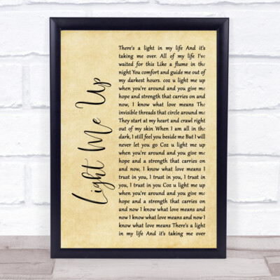 Light Me Up Rustic Script Song Lyric Zitat Druck