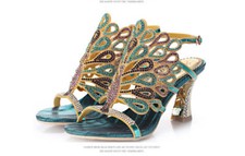 Women's Sparkling Peacock Rhinestone Crystal High Heels Sandals Evening Shoes