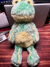 KellyToy Frog Green Yellow Soft 16" Plush Pale Yellow Sheer Nylon Green Eyes