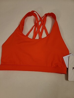 NWT FABLETICS Strappy Open Back Neon Coral Colored Pullover Sports Bra; Size XS