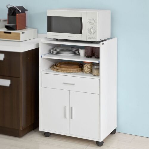 SoBuy® Küchenschrank, Küchenwagen, Rollschrank, Mikrowellenschrank,weiß, FSB09-W