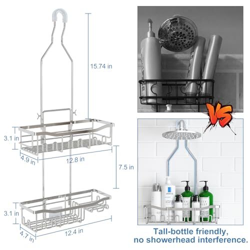 Shower Caddy, Upgraded Extended Length Shower Caddy Over Showerhead No Silver