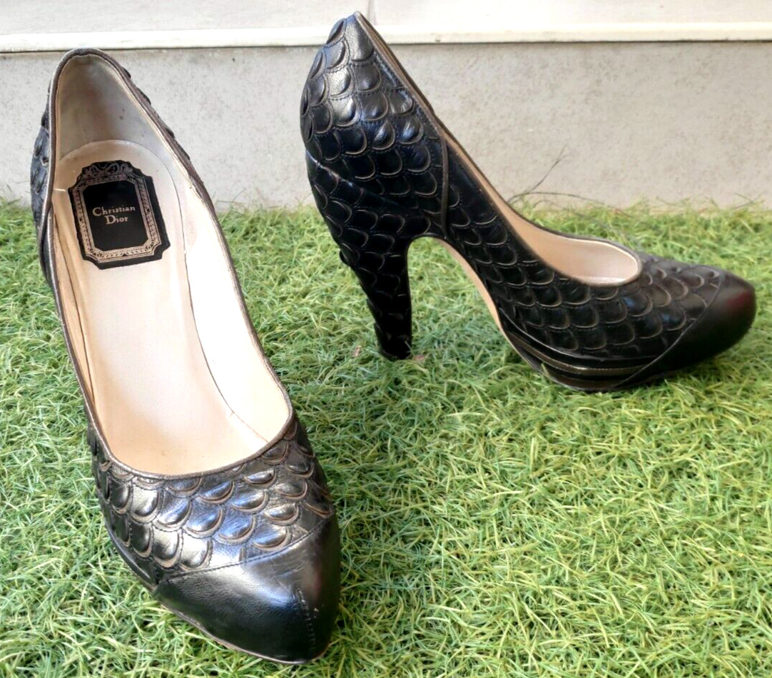 Christian Dior Python Scales Black Leather Pumps … - image 1