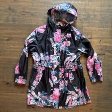 Joules Right As Rain Womens US 14 UK 18 Go Lightly Raincoat Hooded Floral Coat