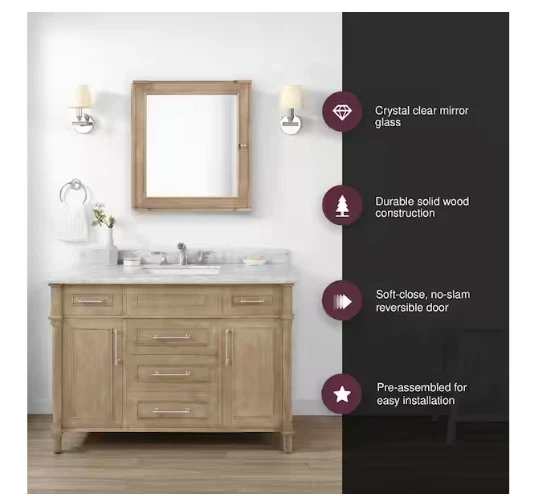 Botiquín decoradores del hogar 24"X8"X27" rectangular roble antiguo con espejo Foto 2 de 4