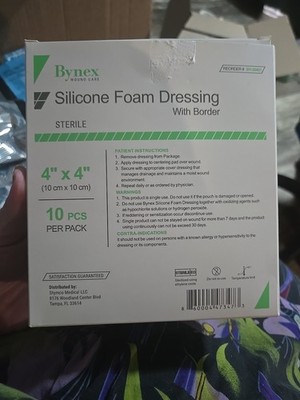 Bynex Silicone Foam Dressing - BY-20401 - Box of 10 - 4'' X 4'' - Expires 10/2027