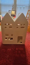 Crate and Barrel WHITE CERAMIC HOLIDAY 2 Peak House Candle Holder -  Hard to fi