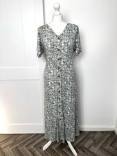 White Stuff Midi Shirt Dress Button Up Size 14 Green Abstract Print Soft Comfort