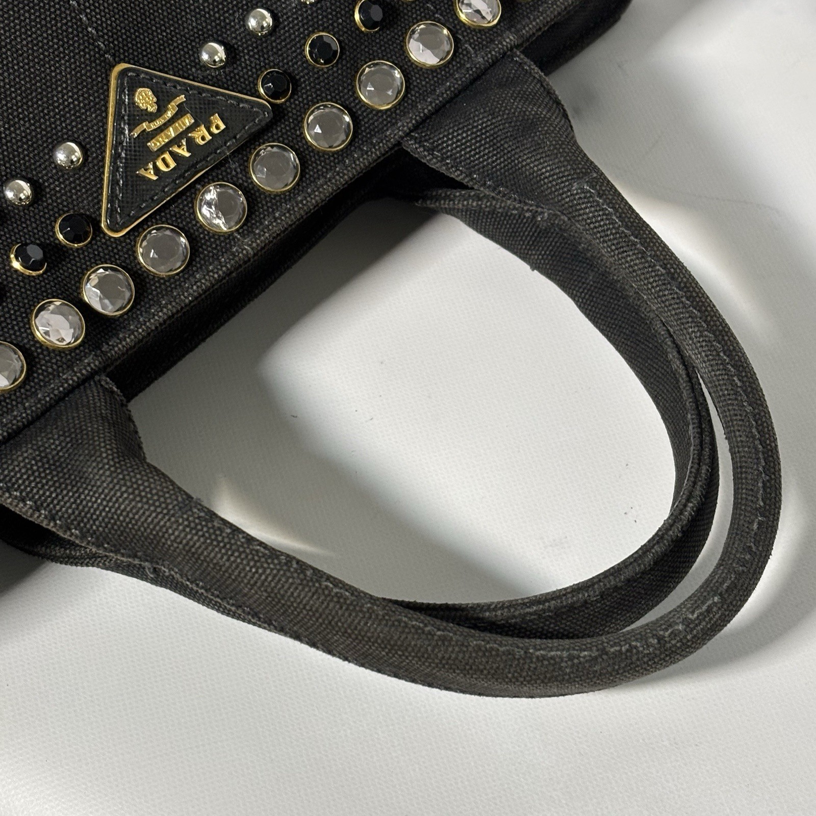 PRADA Canapa tote 2WAY Shoulder Bag Bijou Studs Tote Bag canvas Nero (Black) thumbnail 11