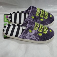 Beetlejuice purple velour black white stripe indoor outdoor slippers size XL new