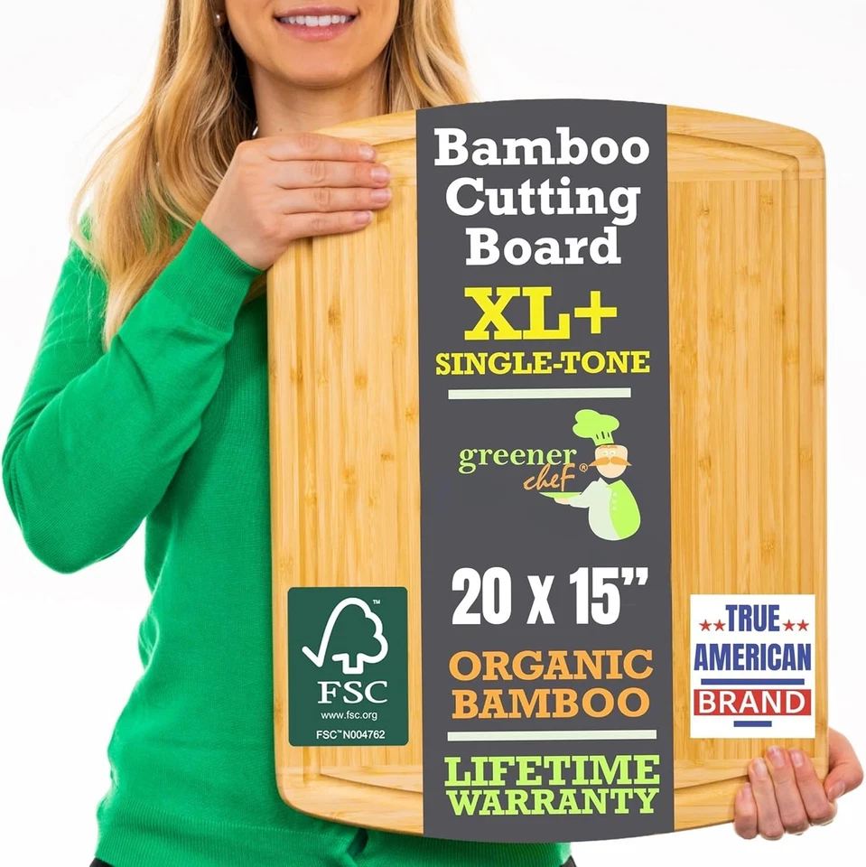 XL+ Organic Bamboo Cutting Board - Butcher Block for Kitchen - Image 3 of 4