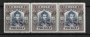 CHILE 1925 Correo Aéreo FORERUNNER PRO RAZA TIRA DE 3 MNH