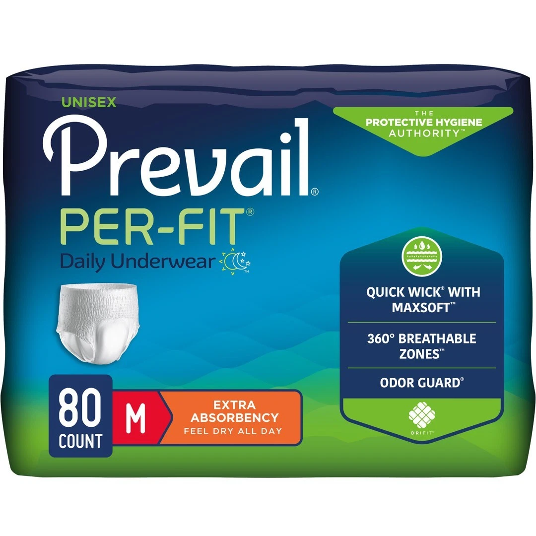 Prevail Per-Fit Adult Unisex Daily Underwear/Diapers - Medium - 4 Bags of 20