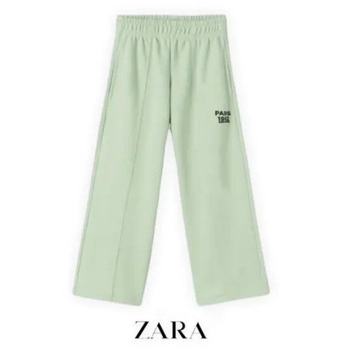 Zara Plush Pants Mint Green PARIS 1992 Sporty Lounge Sweatpants Girls Size 13-14