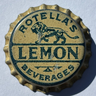 ROTELLA'S LEMON BEVERAGES SODA BOTTLE CAP; NEWARK NJ; UNUSED CORK CROWN lion