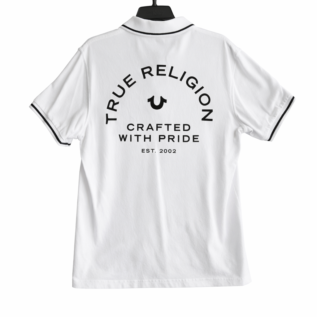 True Religion Polo Shirt Mens Medium White Crafted With Pride Back