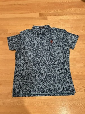 G/FORE Men's Striped Golf Polo Shirt Size XL  Blue Floral Short Sleeve Button