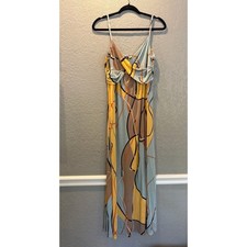 Flora Kung 100 Silk Dress Abstract Print Maxi Designer Women's