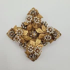 Vintage Early Miriam HaskellUnsigned Faux Pearl &Rhinestones Gold Tone Brooch