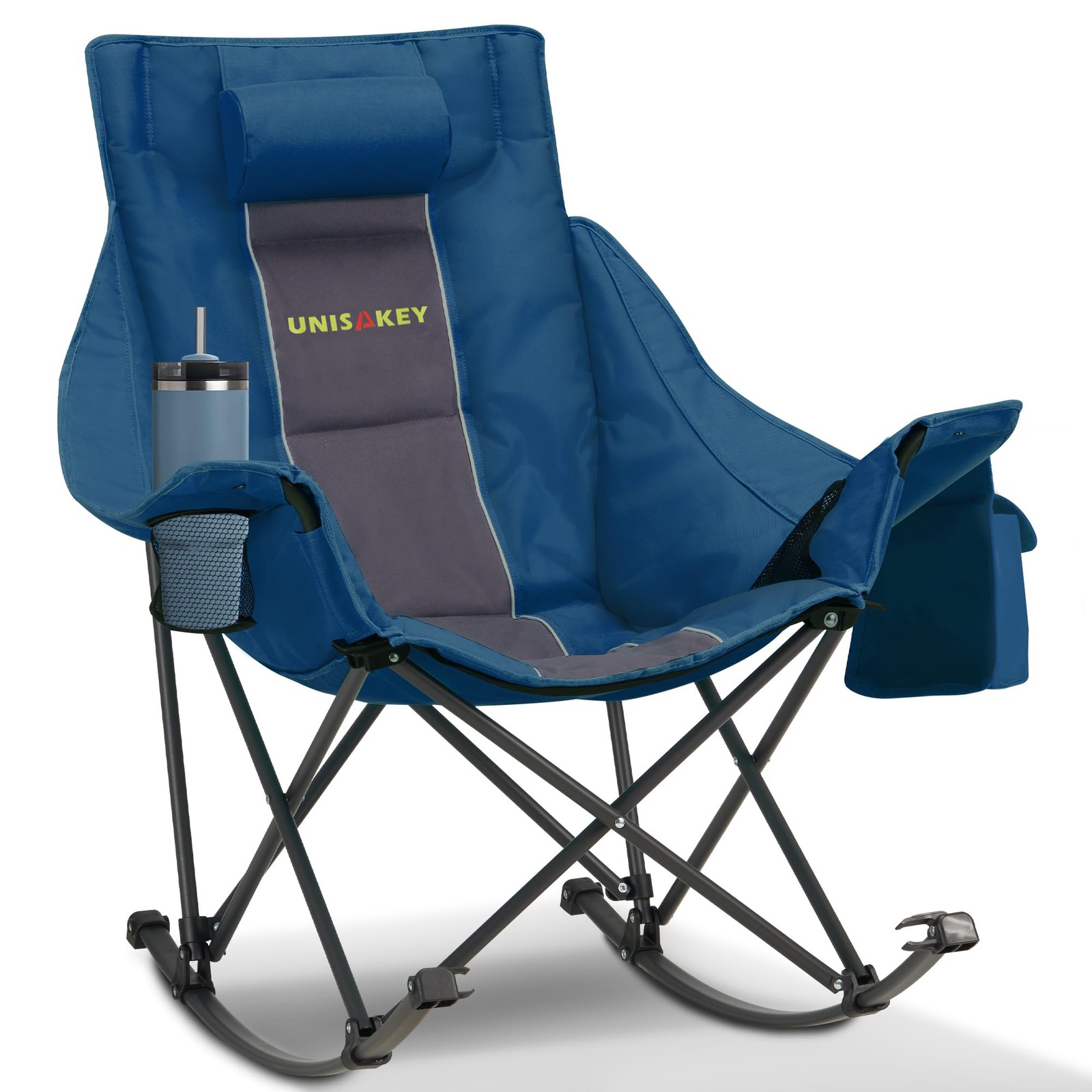 400lb Capacity Portable Camping Headrest Cup Holder Blue Unisakey
