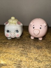 Lot of Two 2 vintage Ceramic Piggy Pig Banks China Thailand both w/stoppers