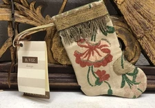 Handmade MINI STOCKING From Antique Textiles by B-VIZ Floral w Metallic L31
