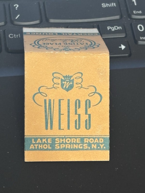 1930s Athol Springs NY Salesman Sample Advertising Matchbook Weiss Restaurant 🍗