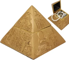 Ebros Golden Ancient Egyptian Hieroglyphic Pyramid Decorative Box 4"Wide Stash J