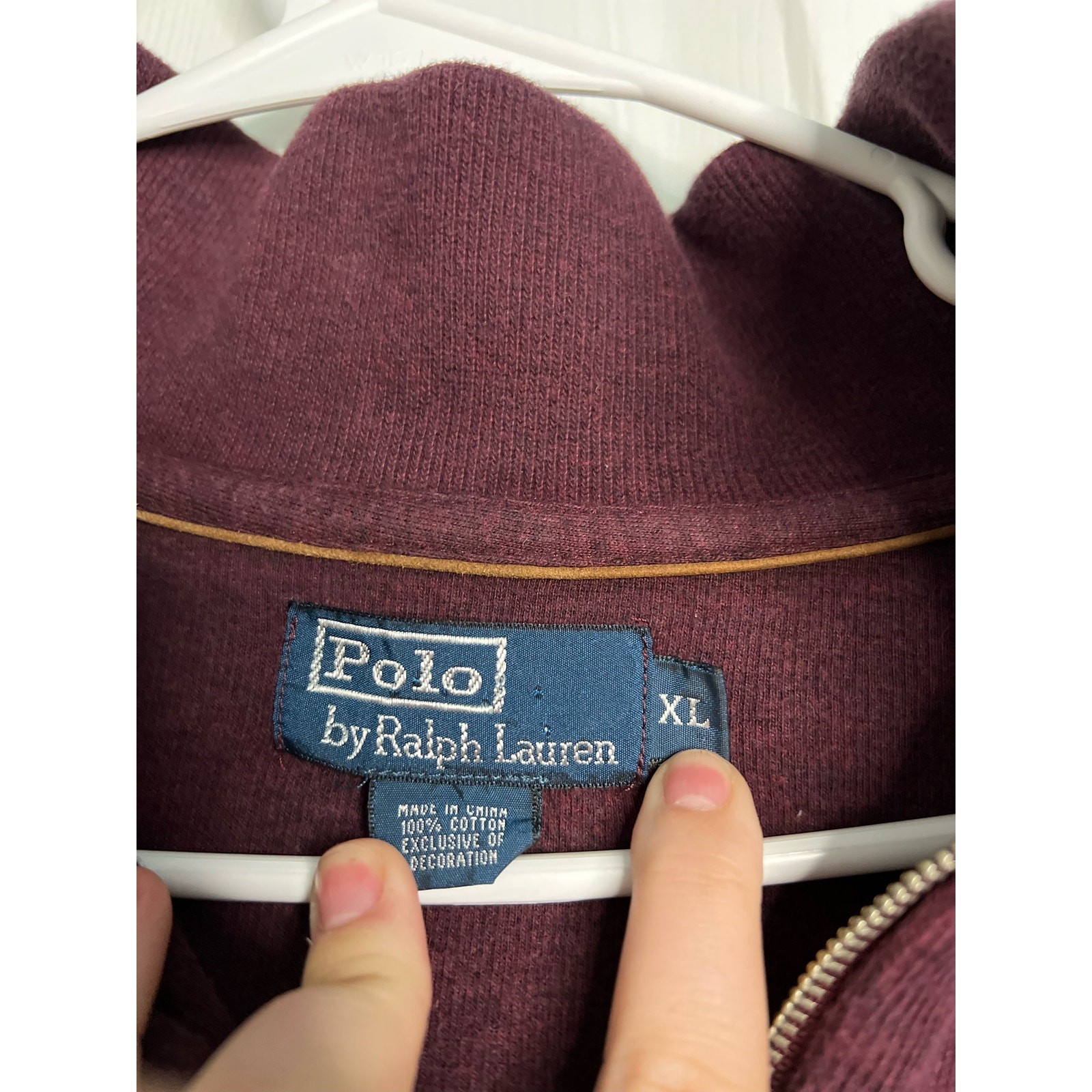 Polo By Ralph Lauren Pony Burgundy maglione felpa quarto di zip uomo taglia: XL