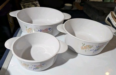 VINTAGE KÜCHENGESCHIRR CORNING WARE AUFLAUFFORM - HECKENMUSTER 3er Set