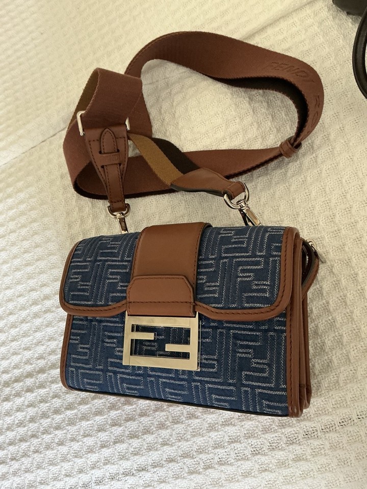 FENDI DOUBLE BAGUETTE FF JAQUARD CROSS BODY