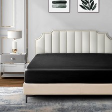 Queen Size Black Satin Fitted Sheet Mattress Cover Only for Queen Bed