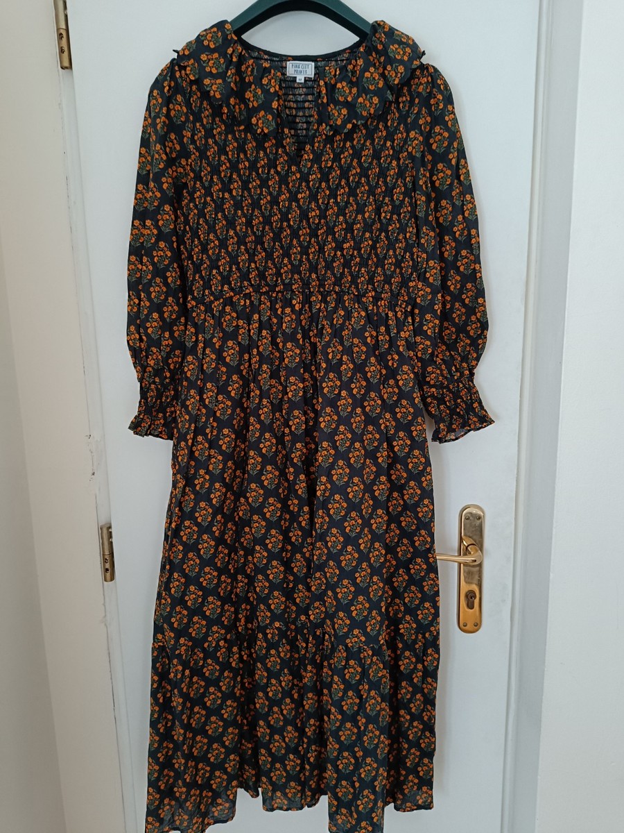 Pink City Prints Rita Marigold Buta Dress Size M