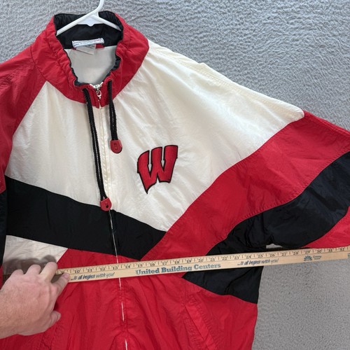 Vintage Wisconsin Badgers Jacket Mens XL Red Colorblock Windbreaker Apex One 90s - Picture 3 of 13