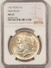 1921 HIGH RELIEF PEACE DOLLAR NGC MS-63, FRESH LUSTROUS & CHOICE!