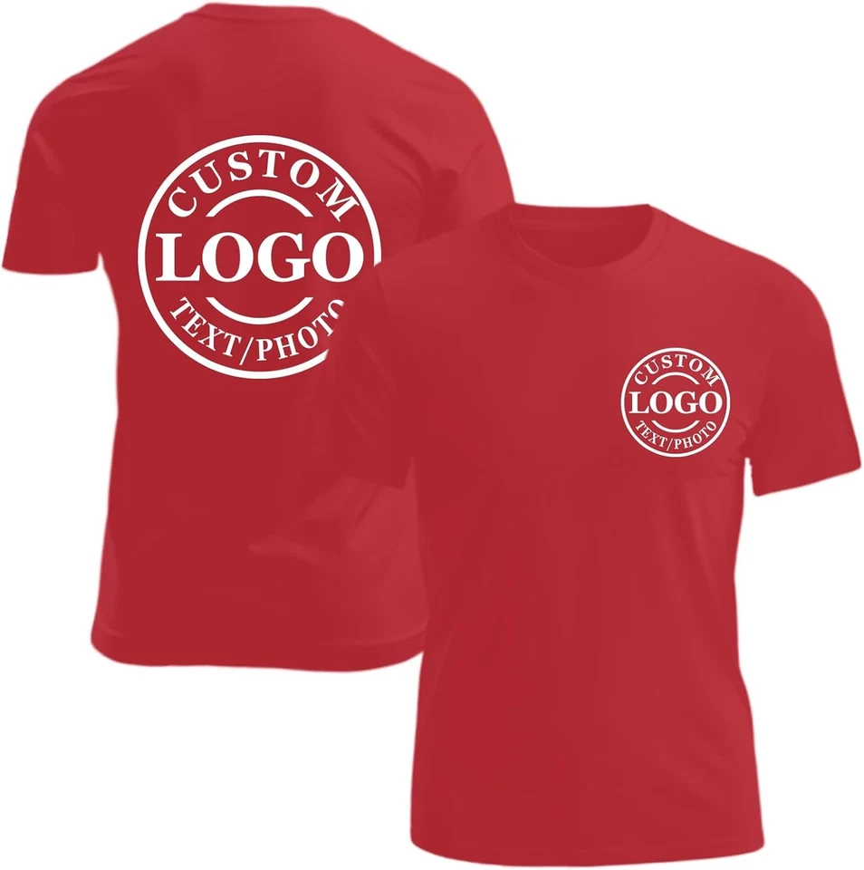 Custom T-Shirt Personalized Upload Photo Text Logo Front & Back 100% Cotton - Image 1 of 4