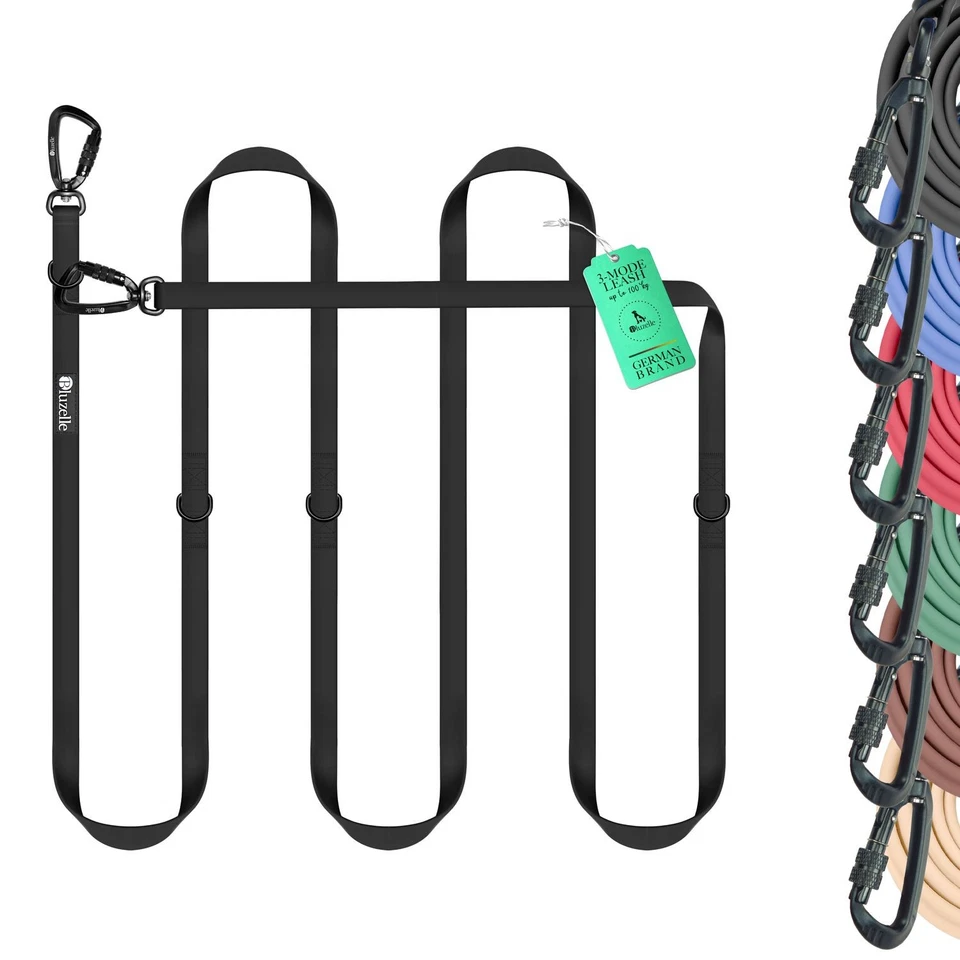 BLUZELLE 3m Hunde Leine Belastbar bis 100kg PVC Doppelleine Verstellbar Freihand Umhängen