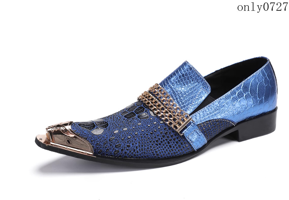 Zapatos para hombre de metal de acero puntiaguda con cadena de cuero para fiesta boda patrón de piel de serpiente