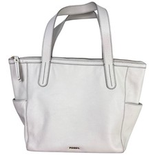 Bolso de hombro de cuero blanco Fossil Mimi Shopper tamaño mediano