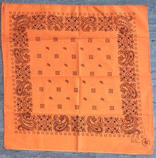 NOS Vintage Bandana Neon Orange Paisley RN 13960 Cotton Handkerchief - 21.5x21.5