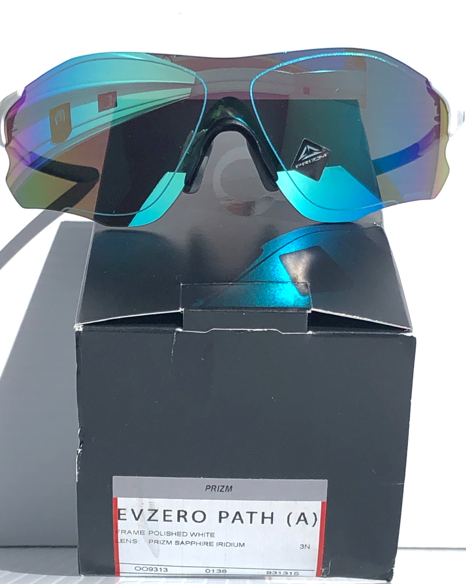NEW Oakley EVZERO PATH Shiny White PRIZM Sapphire Lens Sunglass