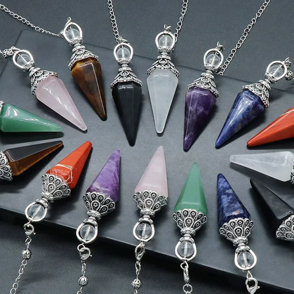 Naturstein Kristall Reiki Pendel Rosenquarz Amethyste Sechseckige Kegelform Char - Bild 2 von 4