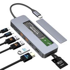 USB C Docking Station with M.2 NVMe SSD Enclosure 10Gbps, 9 in 1 USB-C Hub, T...