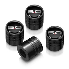Ford Mustang 5.0 In Black On Black Aluminum Cylinder-style Tire Valve Stem Caps